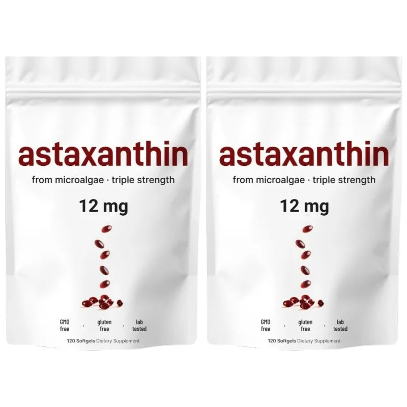 Astaxanthin Softgels 12mg with MCT Coconut Oil from Haematococcus Pluvialis Microalgae Daily Wellness Supplement 120 Count