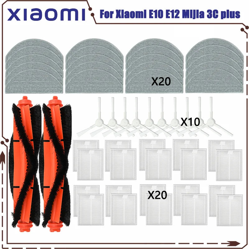 For Xiaomi Robot Vacuum E10 E12 E10C C103 Mijia 3C Plus / 3C Pro Spare Parts Accessories Main Side Brush Filter Mop