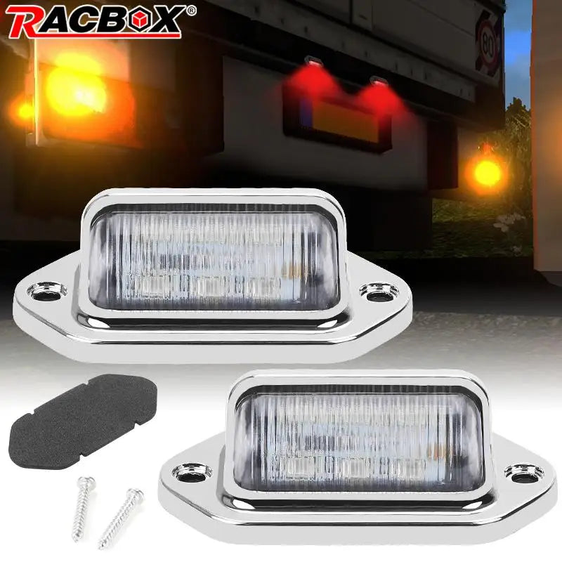 Universal Chrome LED Number Plate Light 12V 24V Rear Brake Light License Taillight for Cars Truck Wagon Van RV Motorcycle 6 Leds