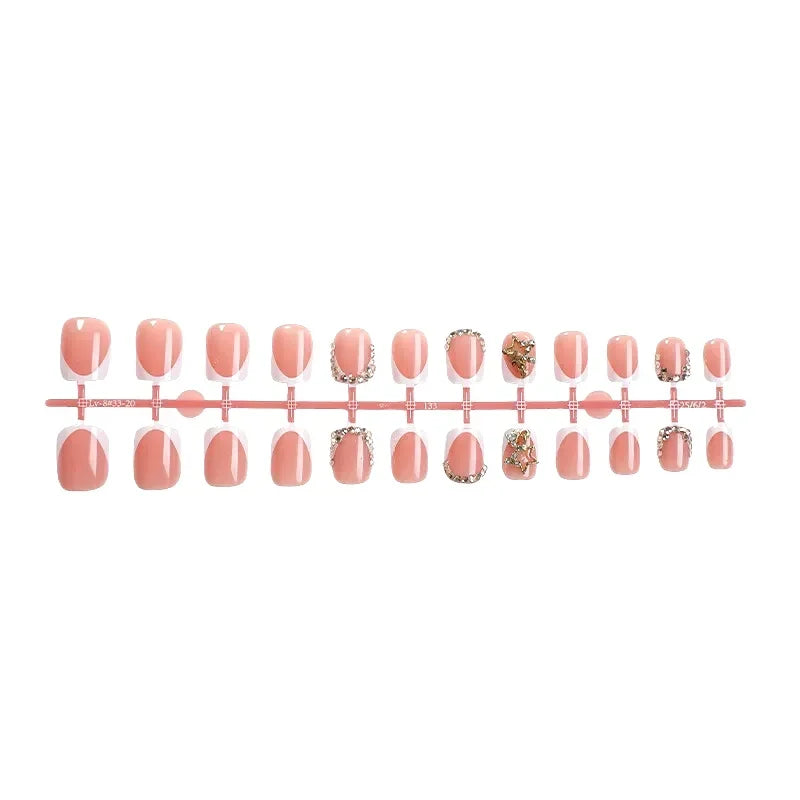 24Pcs Short Square French Metal Press On Nails, Reusable Non-Damaging, Free Shipping