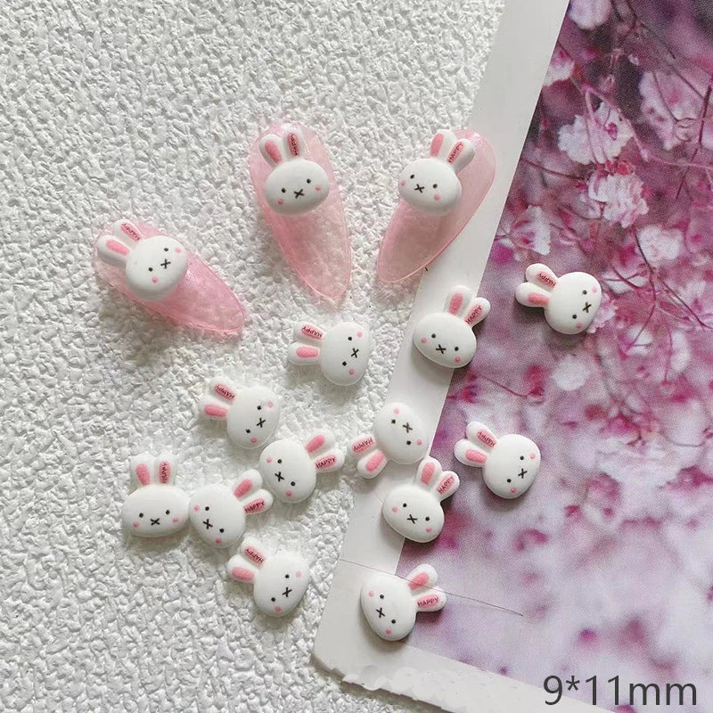 10pcs Cartoon Bunny Nail Art Charm 3D Candy Color Resin Cartoon Animal Lollipop Nail Decoration Korea Kawaii Nail Accessories