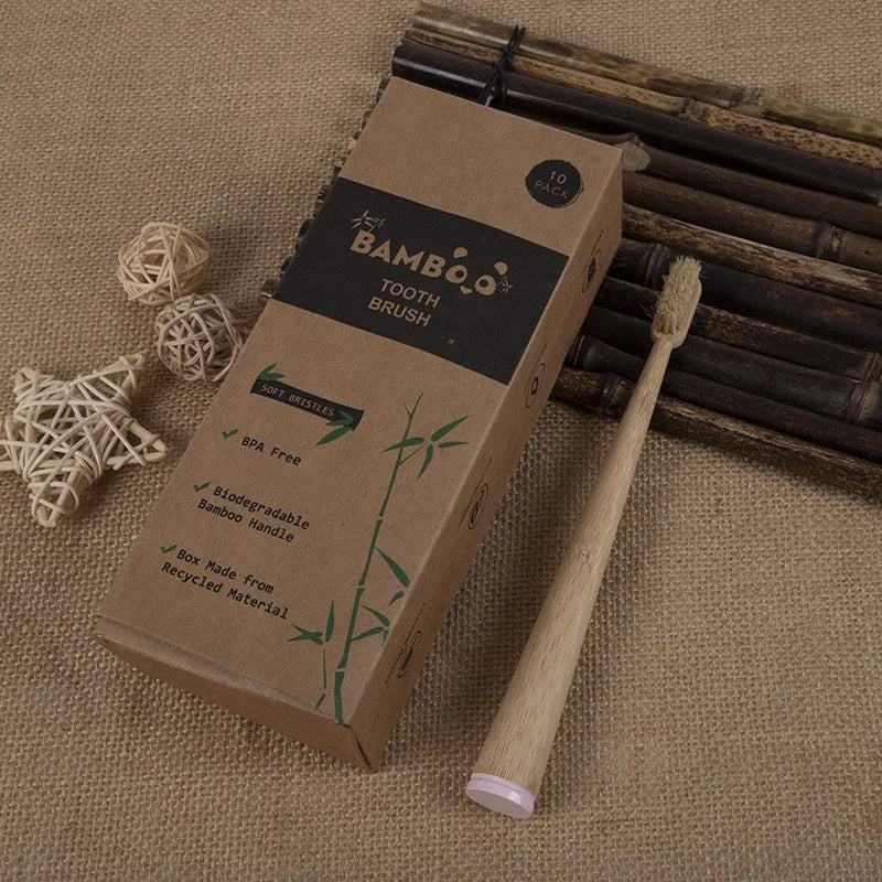 10 Pack Artificia Boar Bristles Natural Bamboo Toothbrush Eco-Friendly Stand Up Biodegradable Bamboo Toothbrush Medium Bristles