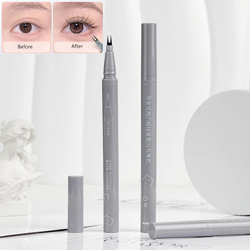 Ultra-thin 2 Fork Tip Liquid Eyeliner Lower Eyelash Pen Makeup Quick Dry Smooth Eye Liner 2 Point Eyebrow Tattoo Pencil Cosmetic