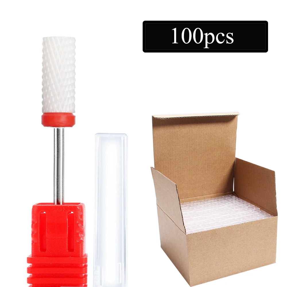 100pc/Set Nail Drill Bit Rotary Ceramic Bits Electric Manicure Milling Cutter For Machine Cuticle Remove Burr Nail Tool