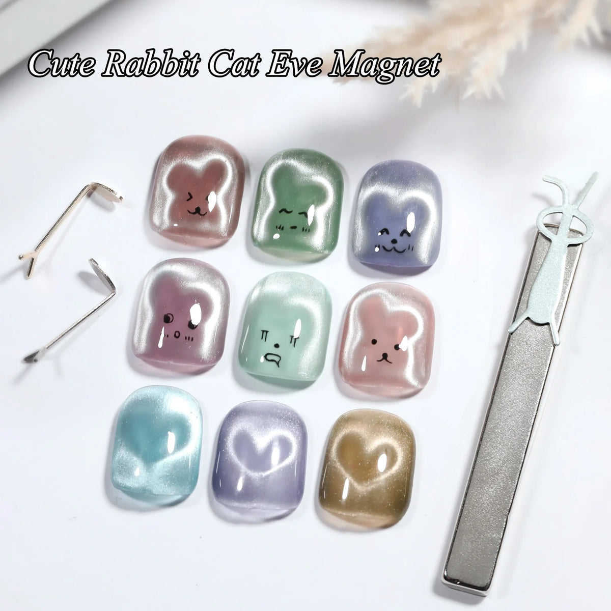1/4Pcs Cute Rabbit Shaped Cat Eye Magnet Polish Magnet Nail Art Manicure Tools Rabbit Heart Shapes on Nails DIY Gel Polish