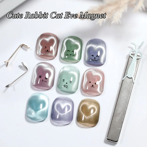 1/4Pcs Cute Rabbit Shaped Cat Eye Magnet Polish Magnet Nail Art Manicure Tools Rabbit Heart Shapes on Nails DIY Gel Polish