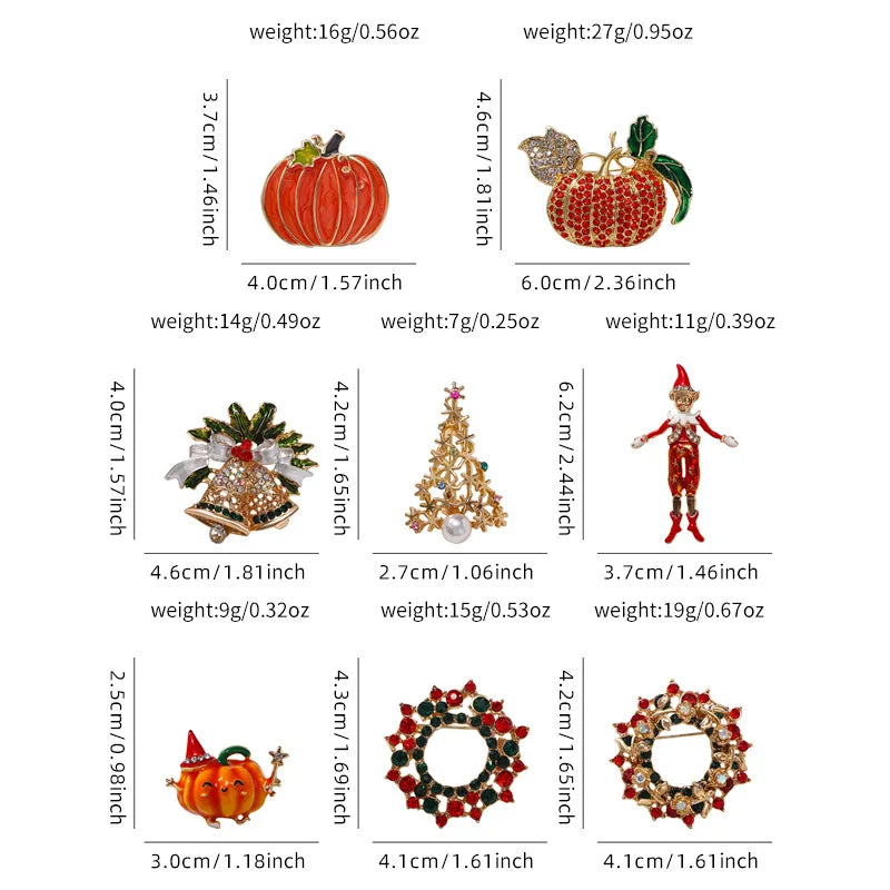 Christmas Brooch, Christmas Tree Wreath Bell Pumpkin Pin, Men's and Women's Accessories Holiday Gifts