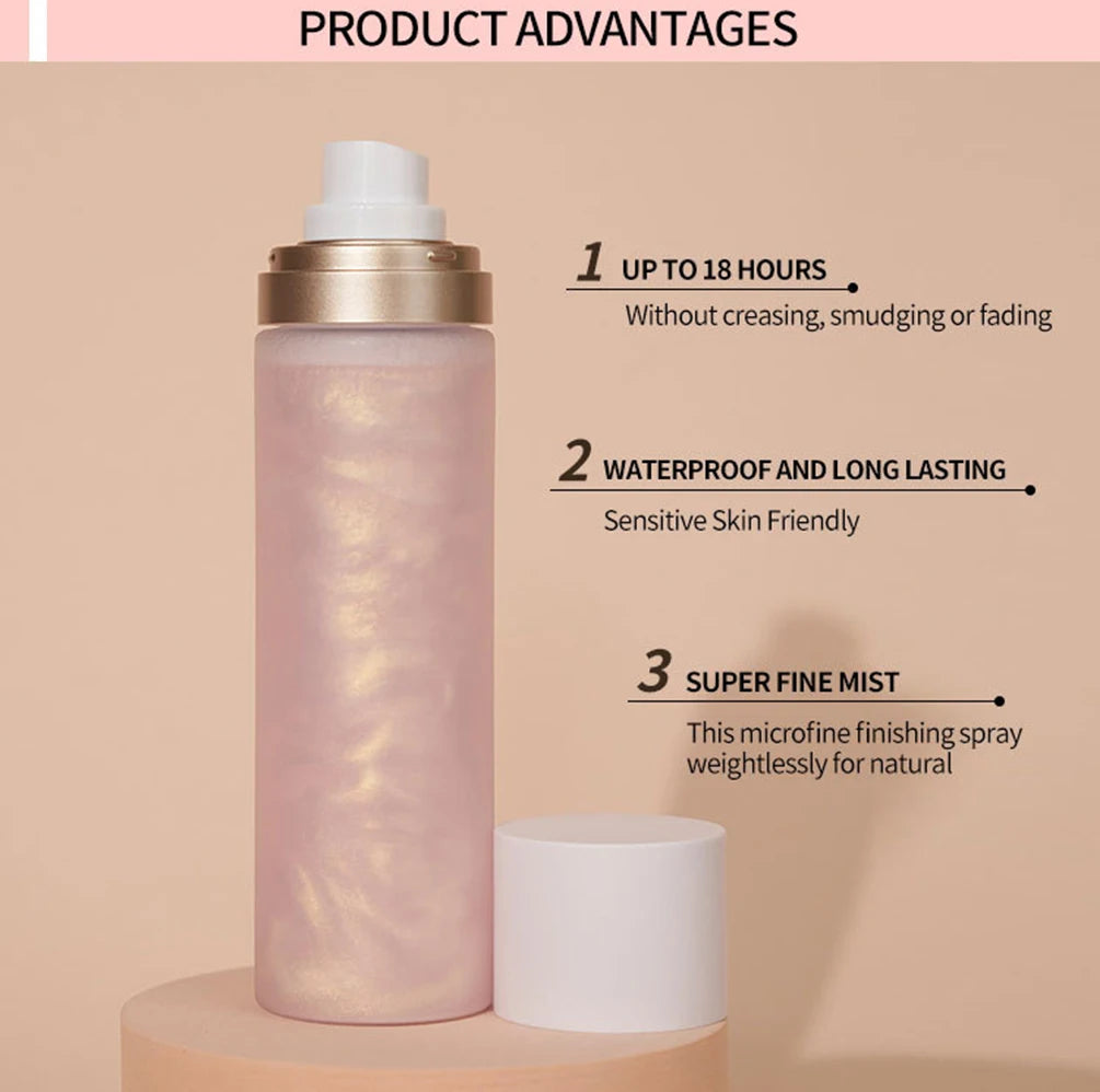 Private Label 100ml Setting Spray Custom Logo 3color Oil-control Long-lasting Sweat-proof Hydrating Glitter Pearlescent Makeup