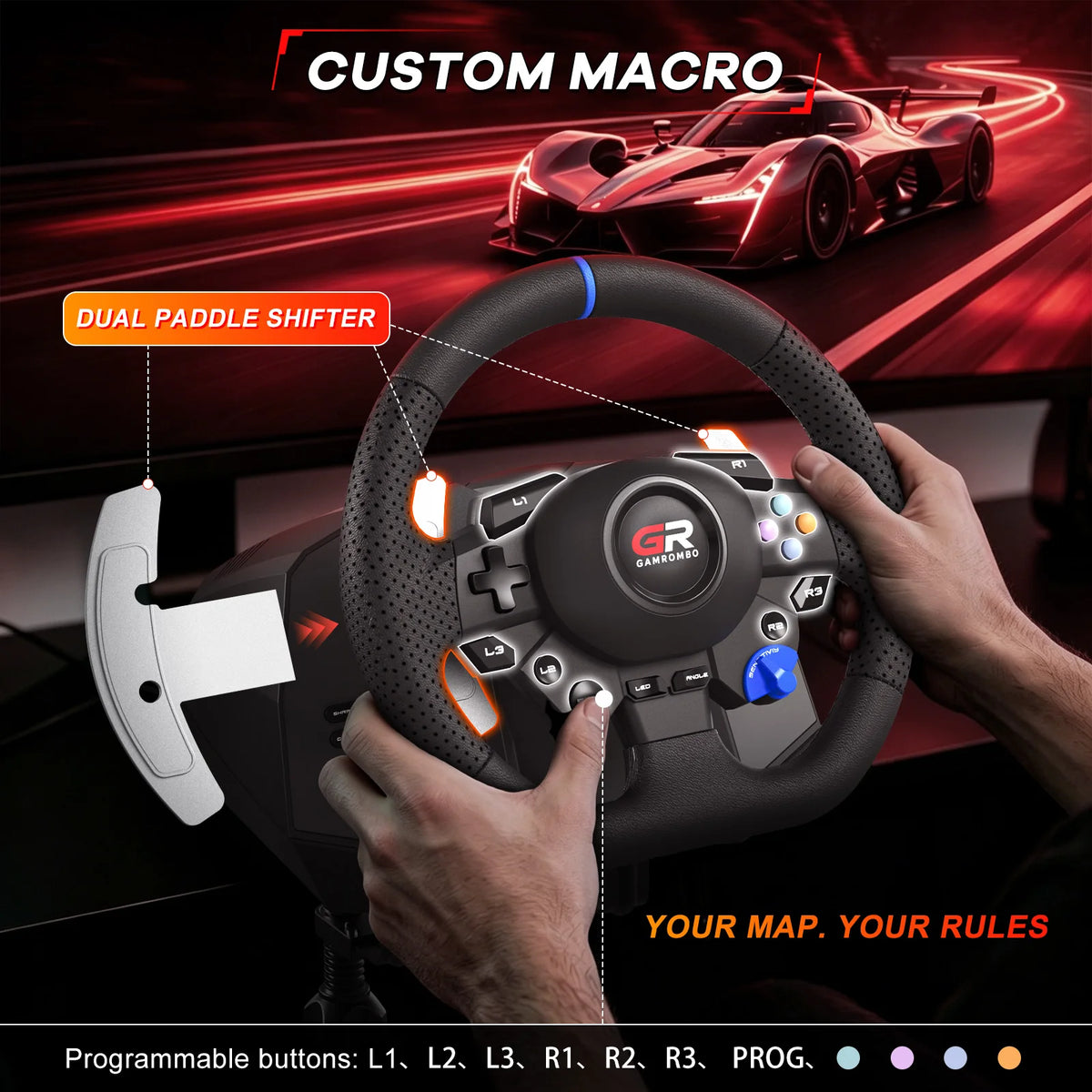 Gaming Steering Wheel 270°&900° F127 RGB Racing Wheel Volante For PS5/PS4/PC Hall 3-Pedal and Gear Lever Set