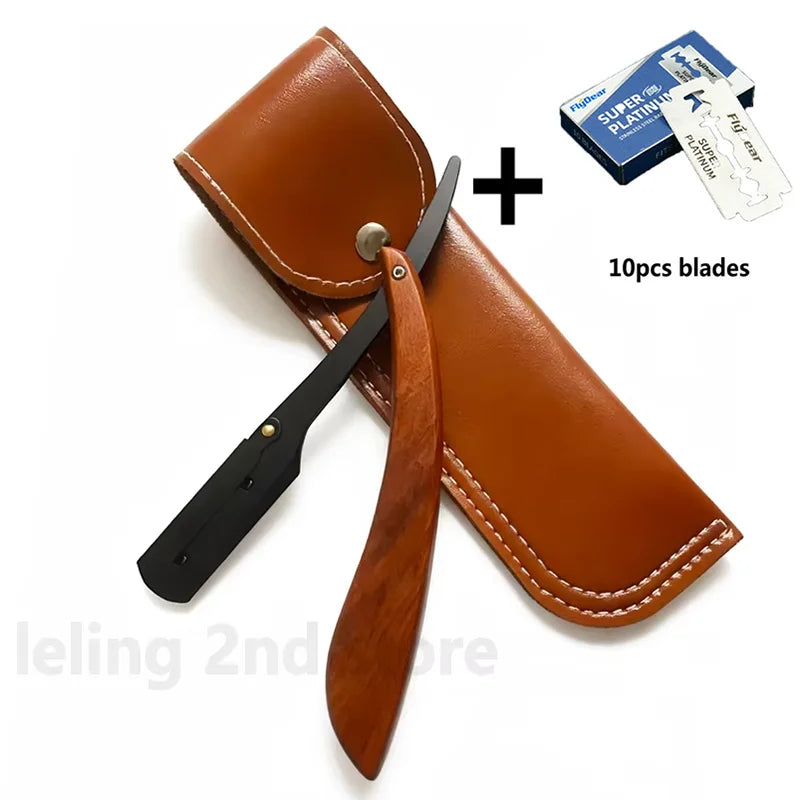 Wood Men Shaving Barber Tools Hair Razor Folding Shaving Knife Stainless Steel Straight razor Holder