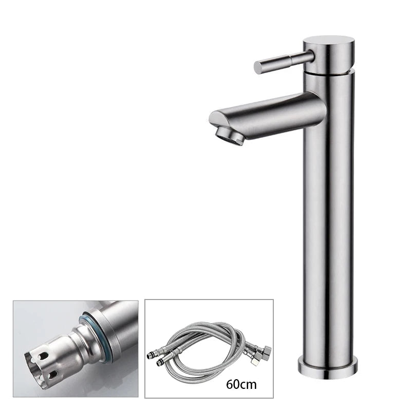 Basin Faucet 304 Stainless Steel Sink Mixer Tap Hot Cold Water Washbasin Bathroom Kitchen Accessories Wanity With 2 Pieces Pipes