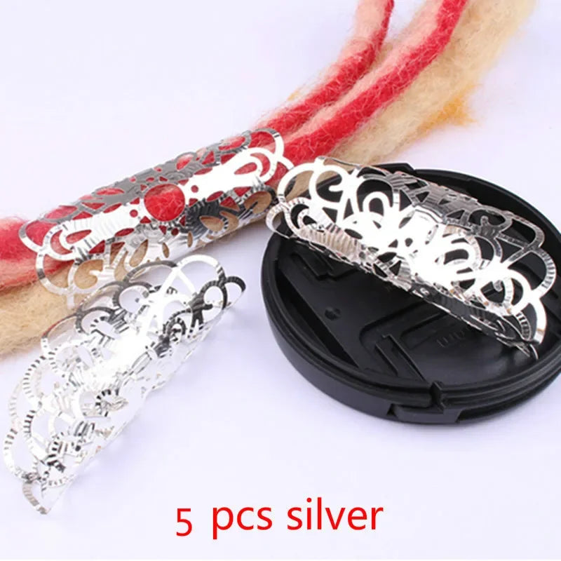 5 Pcs Round Adjustable Gold Metal Hair Tube Beads Rings Cuffs Hair Accessories Dreadlocks Cuff Clip Hair Jewelry for Braids