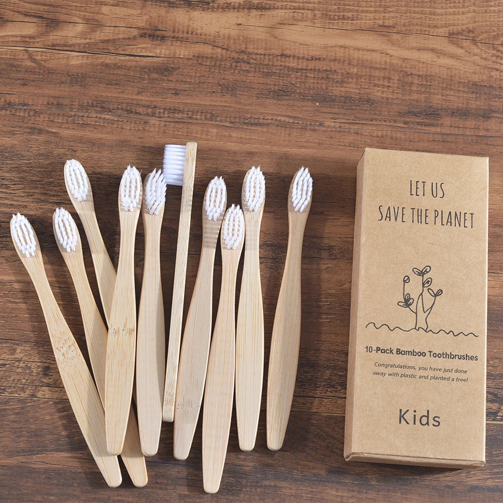 10 Pieces Children Colorful Toothbrush Eco Soft Bristle Bamboo Toothbrush Kids Bambou Vegan Tooth Dental Oral Care Plastic Free