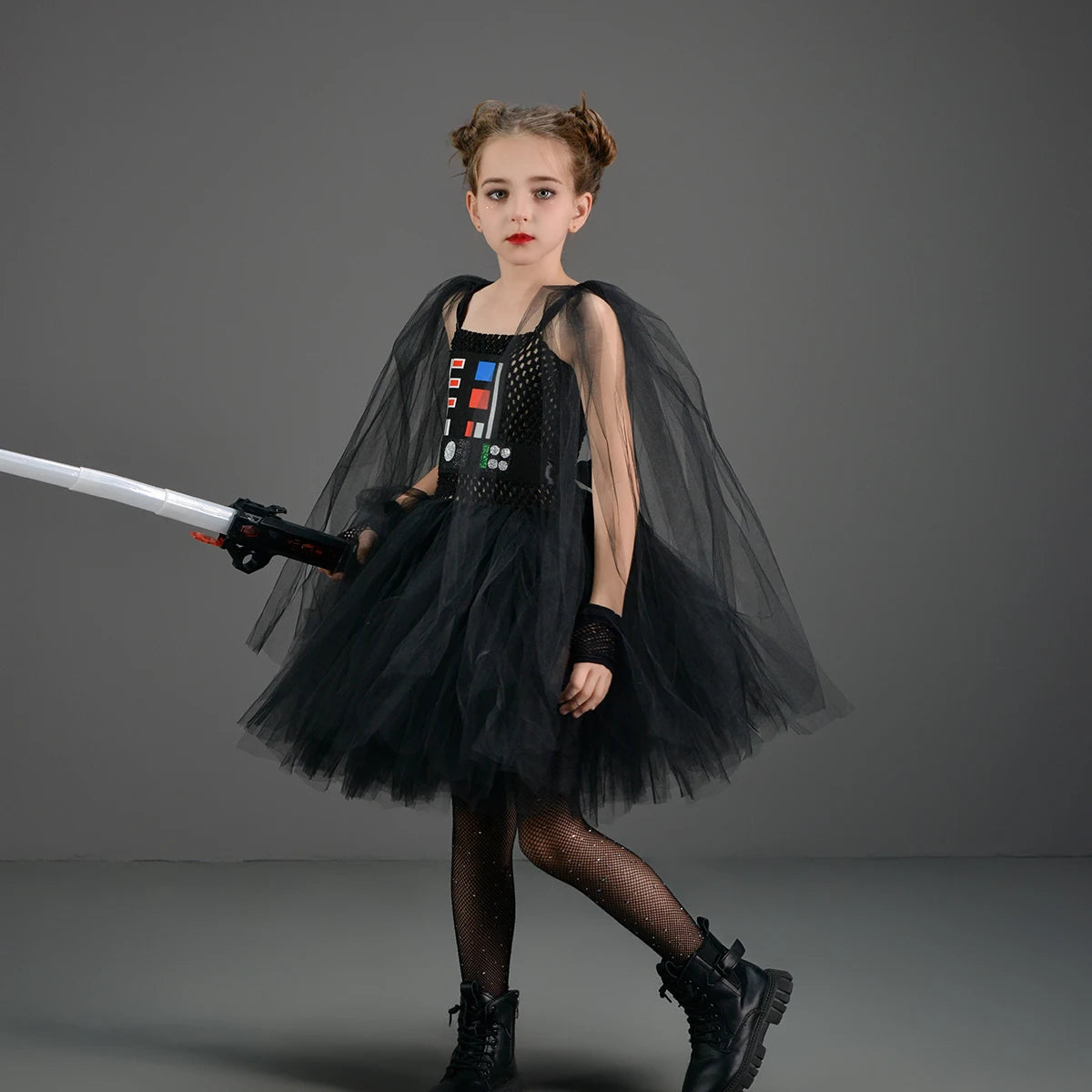Girls Dark Star Villain Tutu Costume Dress Children Halloween Vader Outfit Kids Fancy Carnival Party Dress up Cosplay Clothes