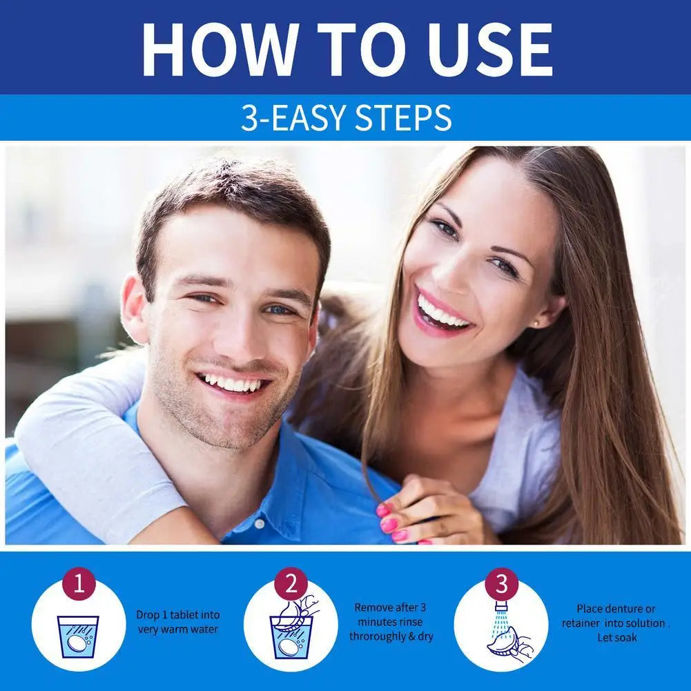 100PCS/Set Denture Cleaning Tablets Removes Odor Oral Cleaning Retainer Cleaner Bad Odors Stains Plaque Remover Tooth Care