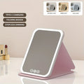 LED Makeup Mirror 3 Colors Lighting Dimmable with Touch Screen Fold Cosmetic Makeup Mirror Rechargeable Tabletop for Travel Home