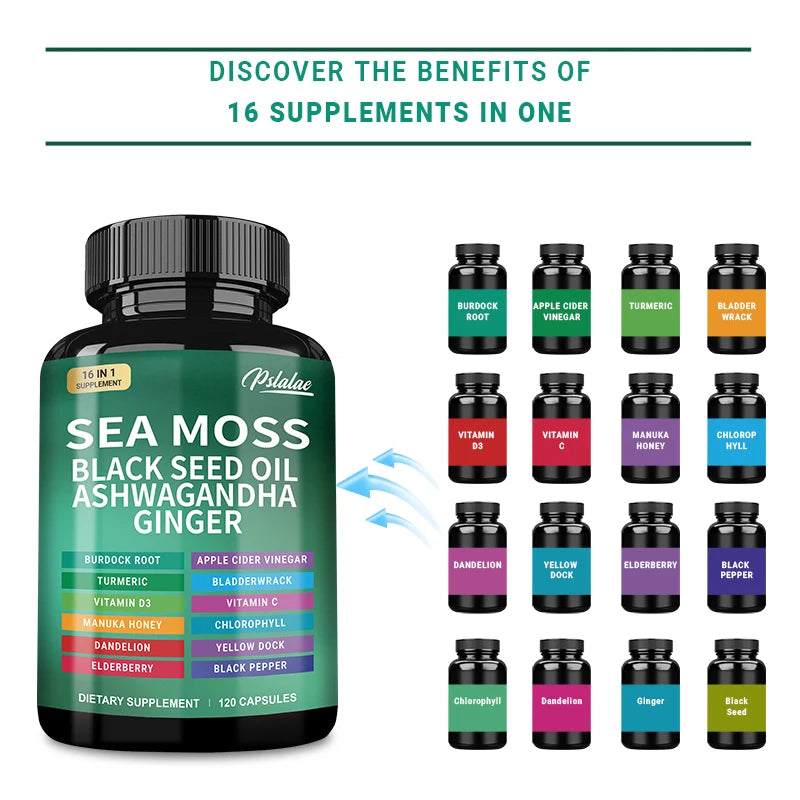 Sea Moss | Black Seed Oil | Ashwagandha | Ginger - Immune System Energy Gut Health Skin & Joint Support