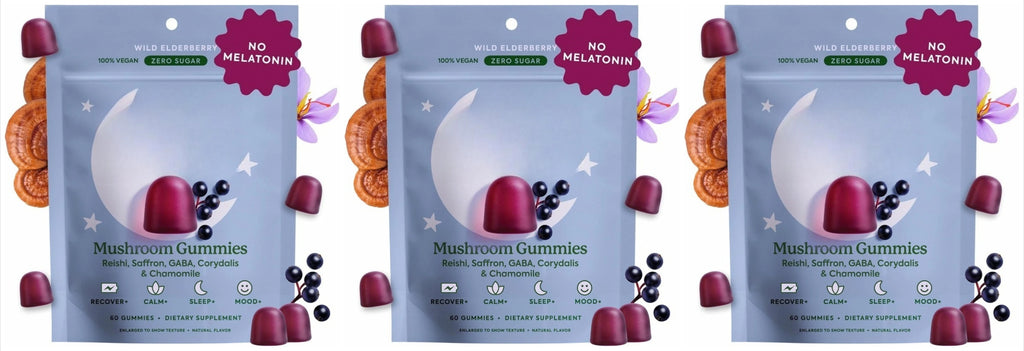 Mushroom Gummies with Reishi GABA Saffron Chamomile Supports Evening Relaxation No Melatonin Zero Sugar Vegan 60 Gummies