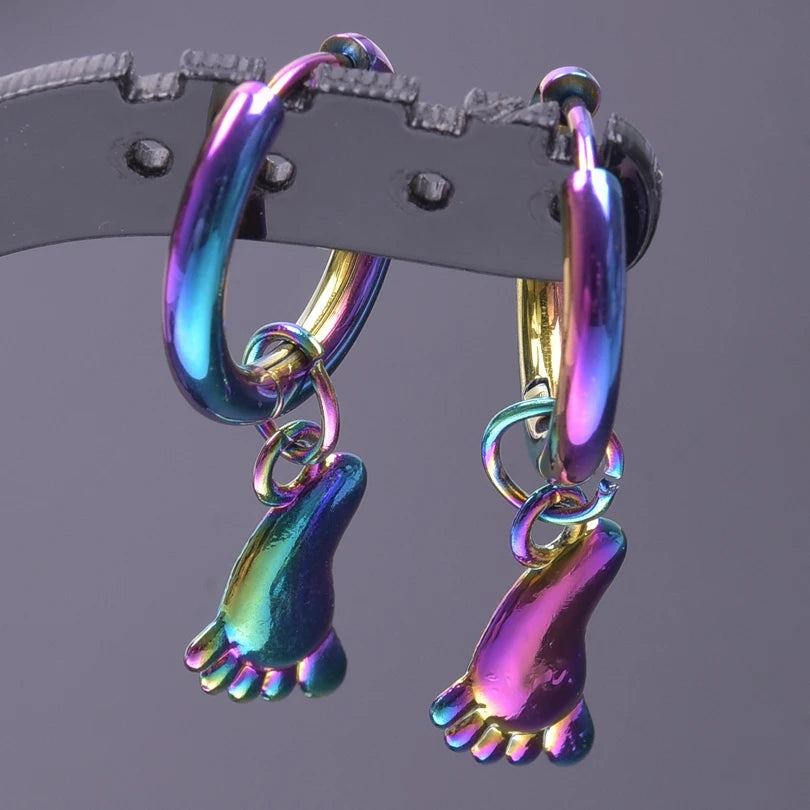Multistyle Rainbow Ear Jewelry Stainless Steel Hoops Fashion Alloy Heart Wings  Witch Hat Foot Sun Charm Earrings For Women Men