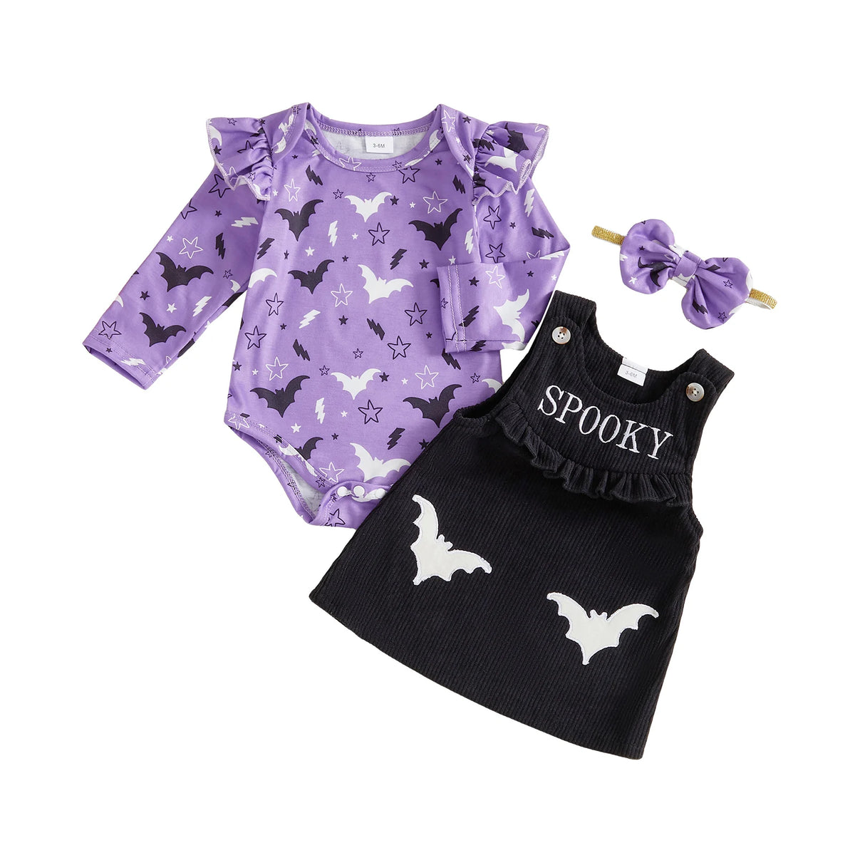 0-18M Baby Girl Halloween Outfit Long Sleeve Romper Pumpkin Print Overall Dress Headband Set Newborn Fall Clothes