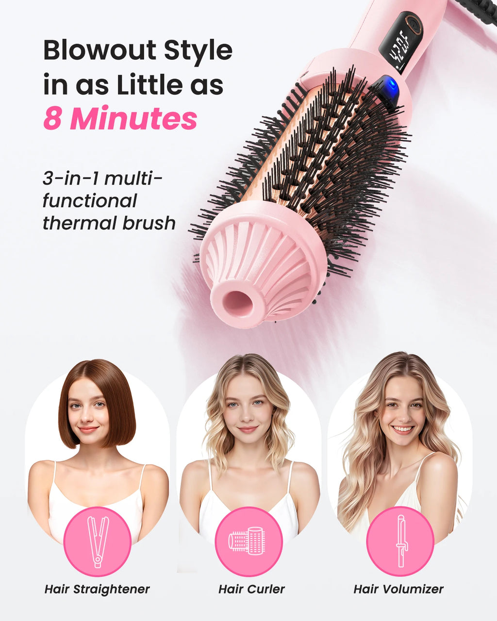 Dual Voltage Ionic Thermal Brush For Curling And Straightening 6 Temperature Settings & LED Digital Display Hot Air Styler