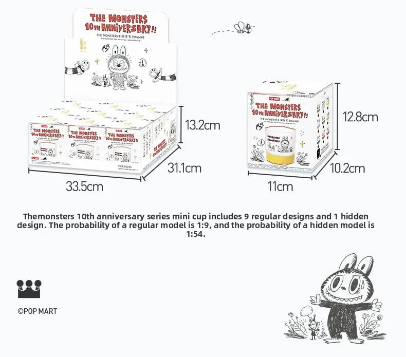 Genuine POP MART Anime Periphery THE MONSTERS LABUBU 10th Anniversary Series Mini Cup Blind Box Home Decor Desktop Birthday Gift