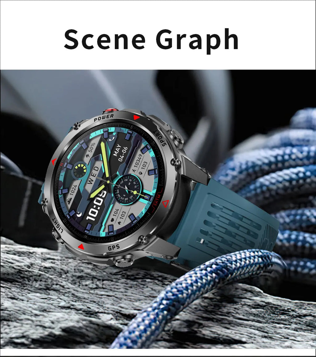 2025 New Military Bluetooth Call Smart Watch Built-in GPS Compass Barometric Altimeter 3ATM Waterproof Sports Smartwatches Men