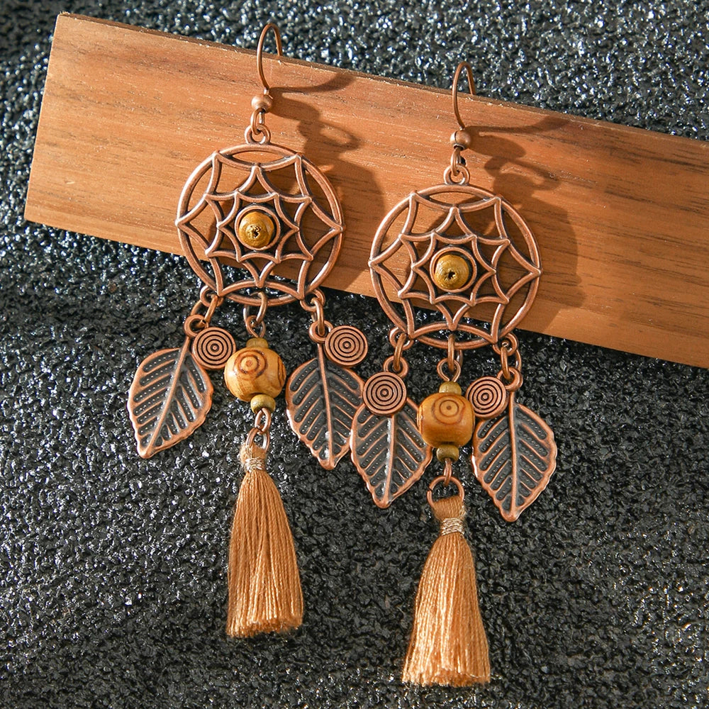 5 Pairs Boho Vintage Dangle Earrings Handmade Geometric Statement Tassel Earrings Daily Wear Party Accessories Versatile