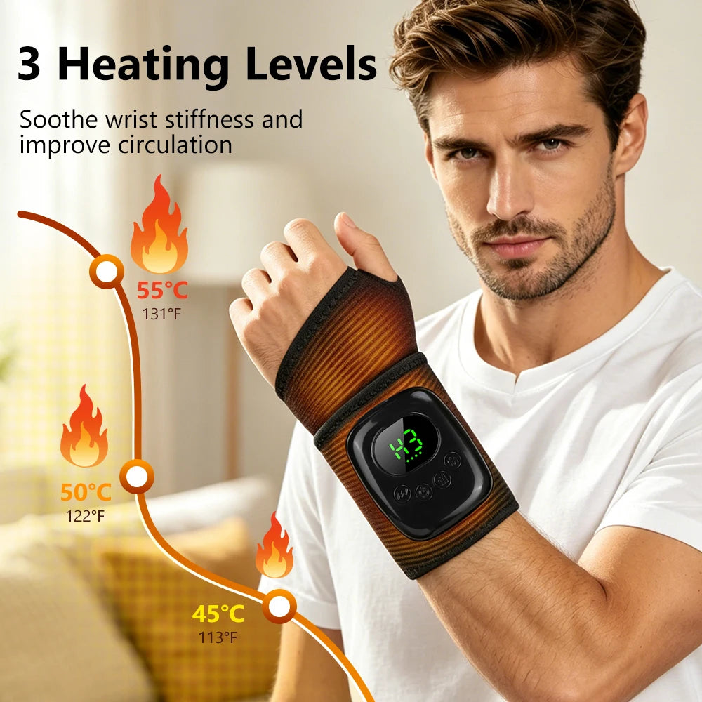Cordless Wrist Massager, Heated Hand Massager with Air Compression, 4 Modes, 4 Intensities & 3 Heat Settings for Typing & Office