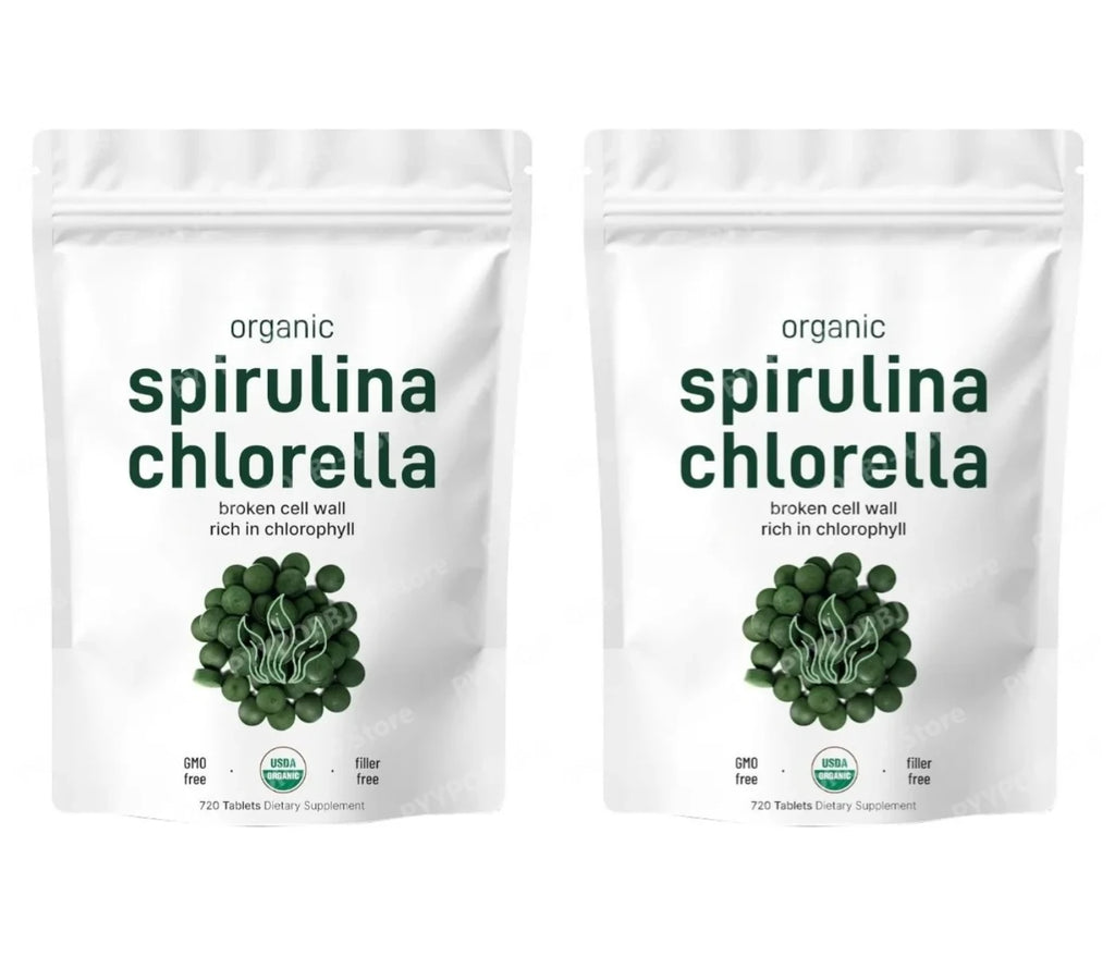 Organic Spirulina Chlorella Tablets 3000mg 720 Count Superfood Blend with Vegan Protein Energy Immunity Digestive Support