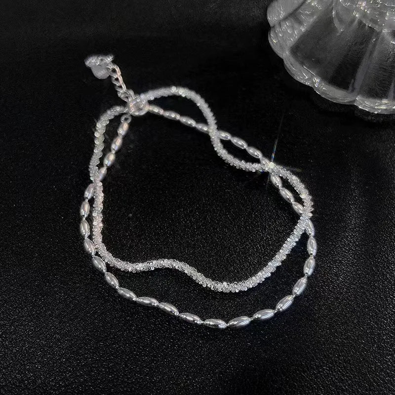 New Fashion Silver Color Double Layer Bracelet For Women Exquisite Simple Beads Chain Bracelet Jewelry Accessories