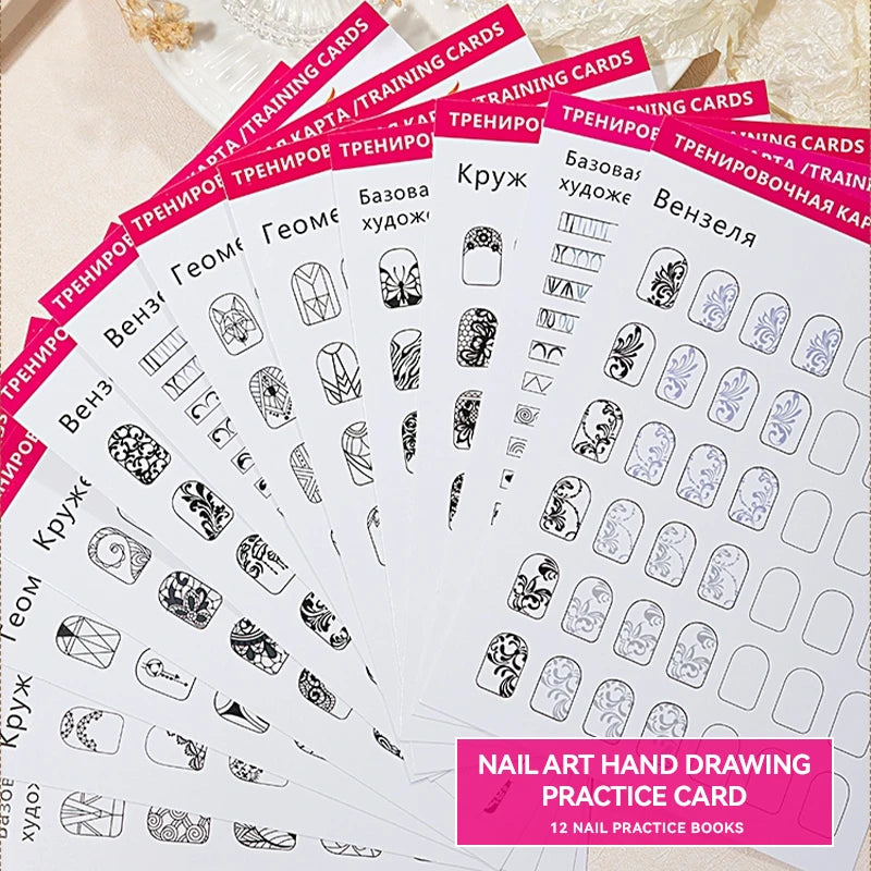 12/8/4 Pcs Nail Art Practice Paper Template Book Manicure Tool UV Gel Polish Guide Drawing Painting Book for Learning Nail Art
