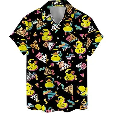 Ribbon Duck 3d Print Hawaiian Shirts Short Sleeve Vocation Beach Shirt Men Blouse Large Size Camisas Men Clothes Cartoon Animal