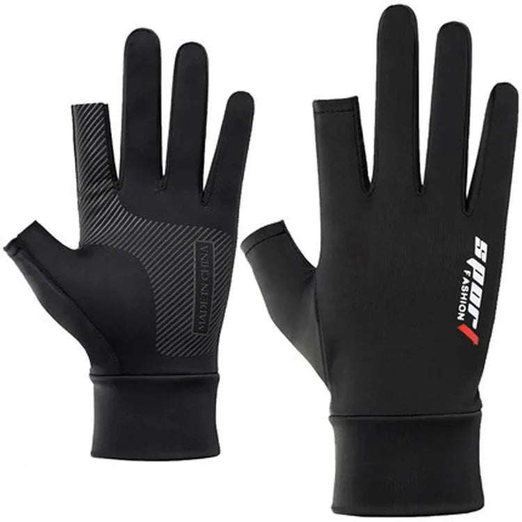 1Pair Fishing Gloves Breathable Two Fingers Elastic Summer Autumn Ice Silk Sunscreen Anti-slip Gloves Cycling Fishing Accessorie