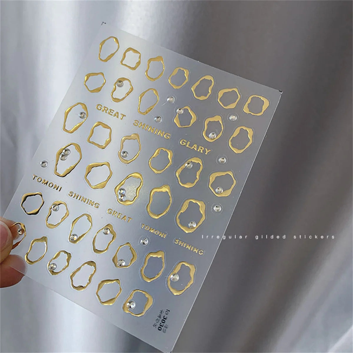1pcs 5D Rhinestones Gold Silver Irregular Pattern Nail Sticker Simple Design Adhesive Slider Nail Art Decoration Decals Supplies