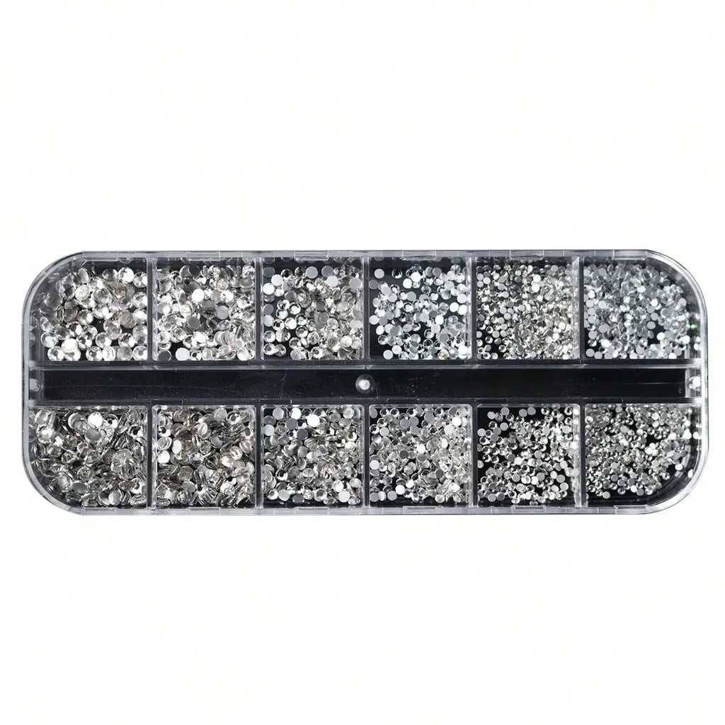 12 Grids Nail Rhinestones Mixed Size Clear Crystal AB Charms Flatback DIY Nail Art Decor