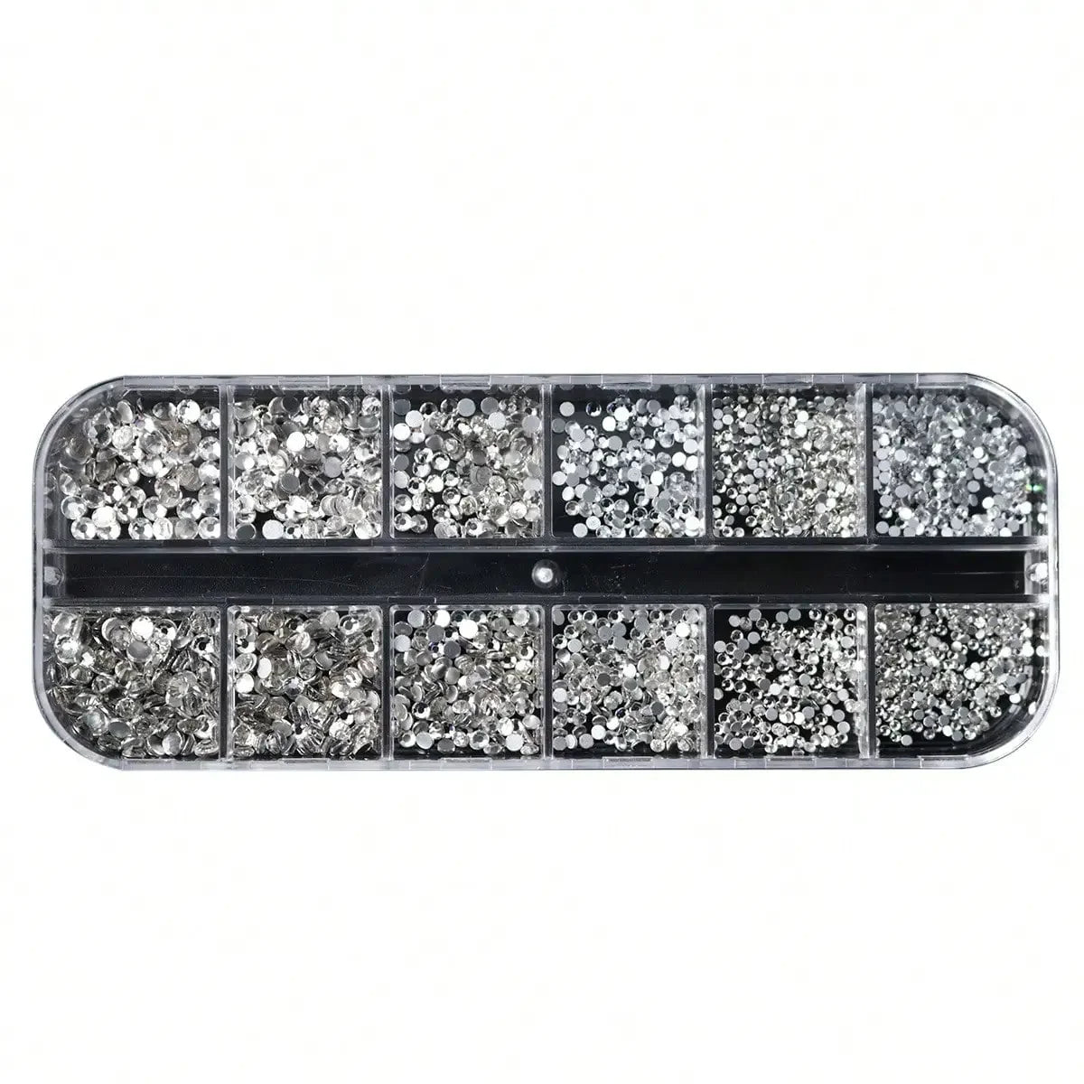 12 Grids Nail Rhinestones Mixed Size Clear Crystal AB Charms Flatback DIY Nail Art Decor