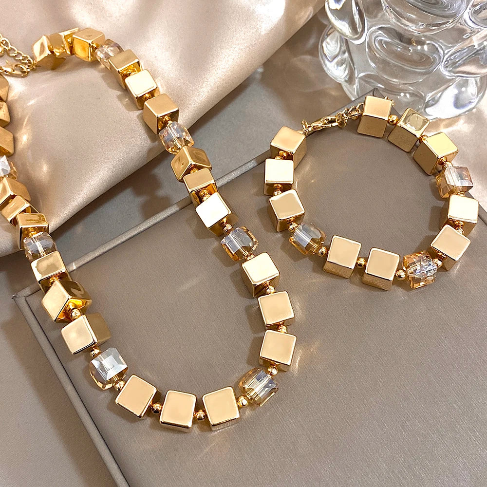 Greatera Three-dimensional Geometry Acrylic Beads Bangle Necklace For Women Men Charm Handmade Cubic Zircon Filled Jewelry Cool