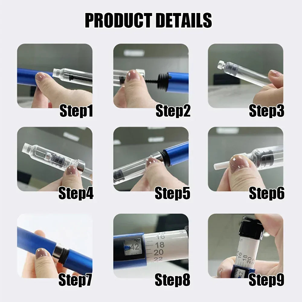 Black Magic Pen Accurate Dosage Kit 3ml Empty Cassette Bottle Cartridges Disposable 4/6/8mm Pen Tip for Insulin Injection Pen