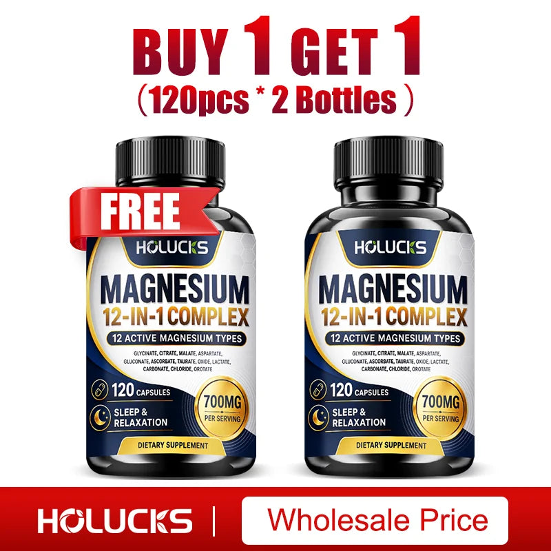 Magnesium Complex 700mg 12 in 1 Supplement, Support Heart & Bone Health, Aid Relaxation, Improve Muscle Strength, Boost Immune