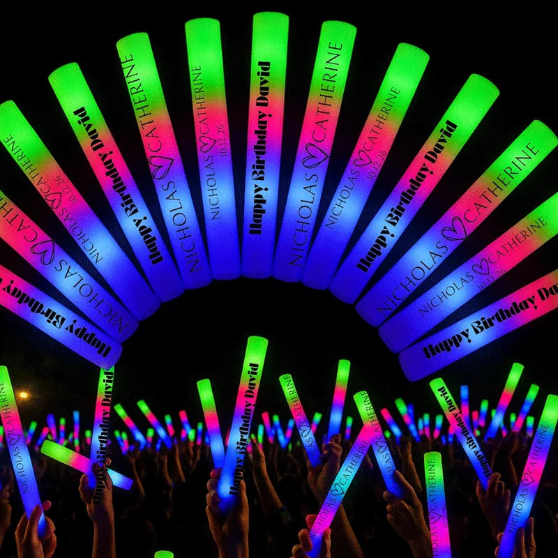 10/20/30pcs Customizable Colorful RGB LED Glow Sticks Glow Foam Stick Wedding Halloween Christmas Party Decoration