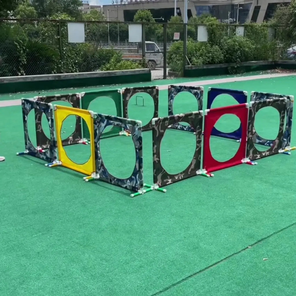 Kids Agility Obstacle Course Toys Colorful Jump Hurdle & Crawl Through Window Frame Children Sensory Integration Training Indoor