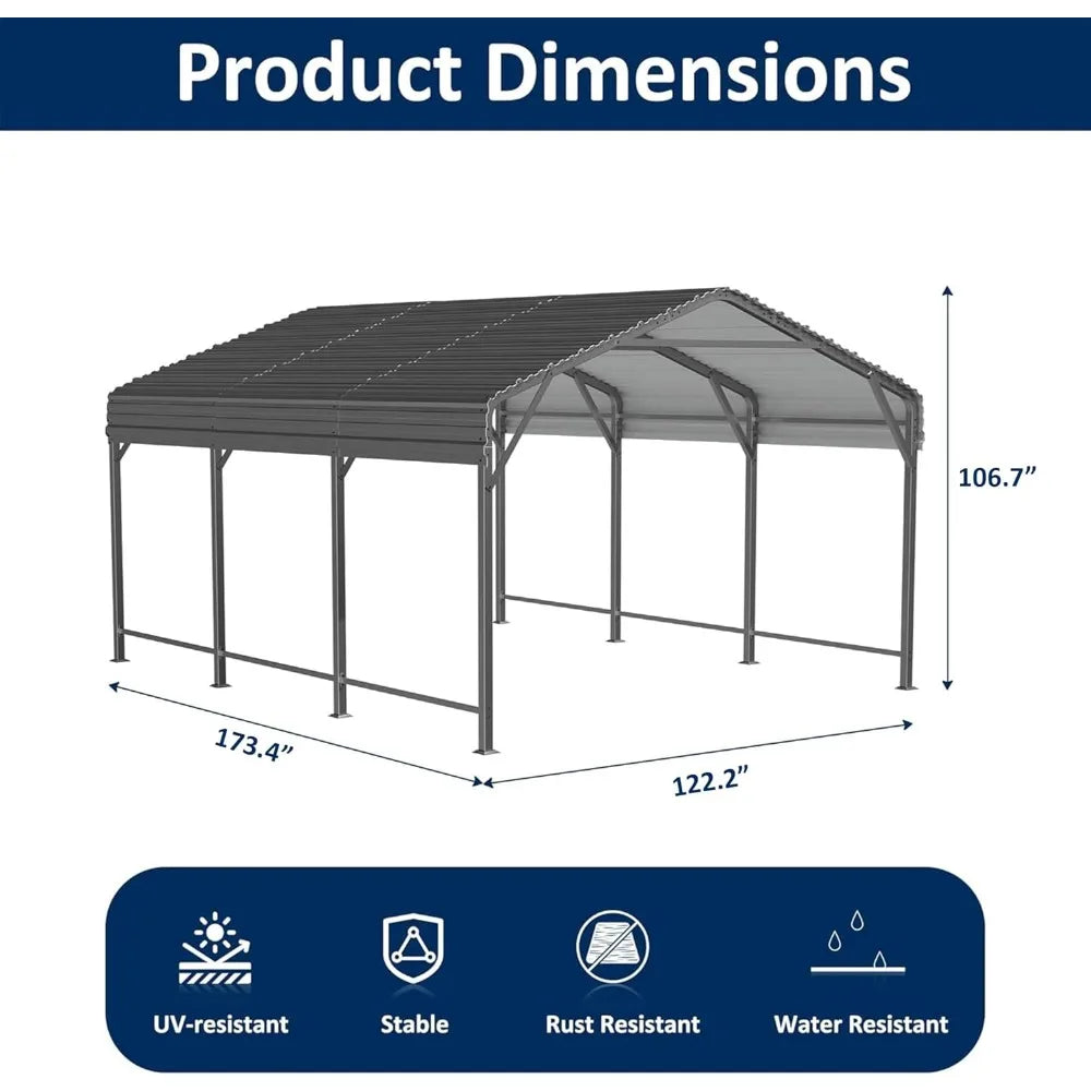 10×15 FT Heavy Duty Galvanized Metal Carport with Reinforced Base, Outdoor Car Shelter for Vehicles, Boats & Trucks, Customized
