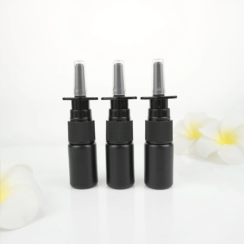 20/50/100pcs 10ml HDPE Black Nasal Spray Bottle with Fine Black Nasal Sprayer 0.34oz Empty Medicine White Mist Nose Spray Bottle