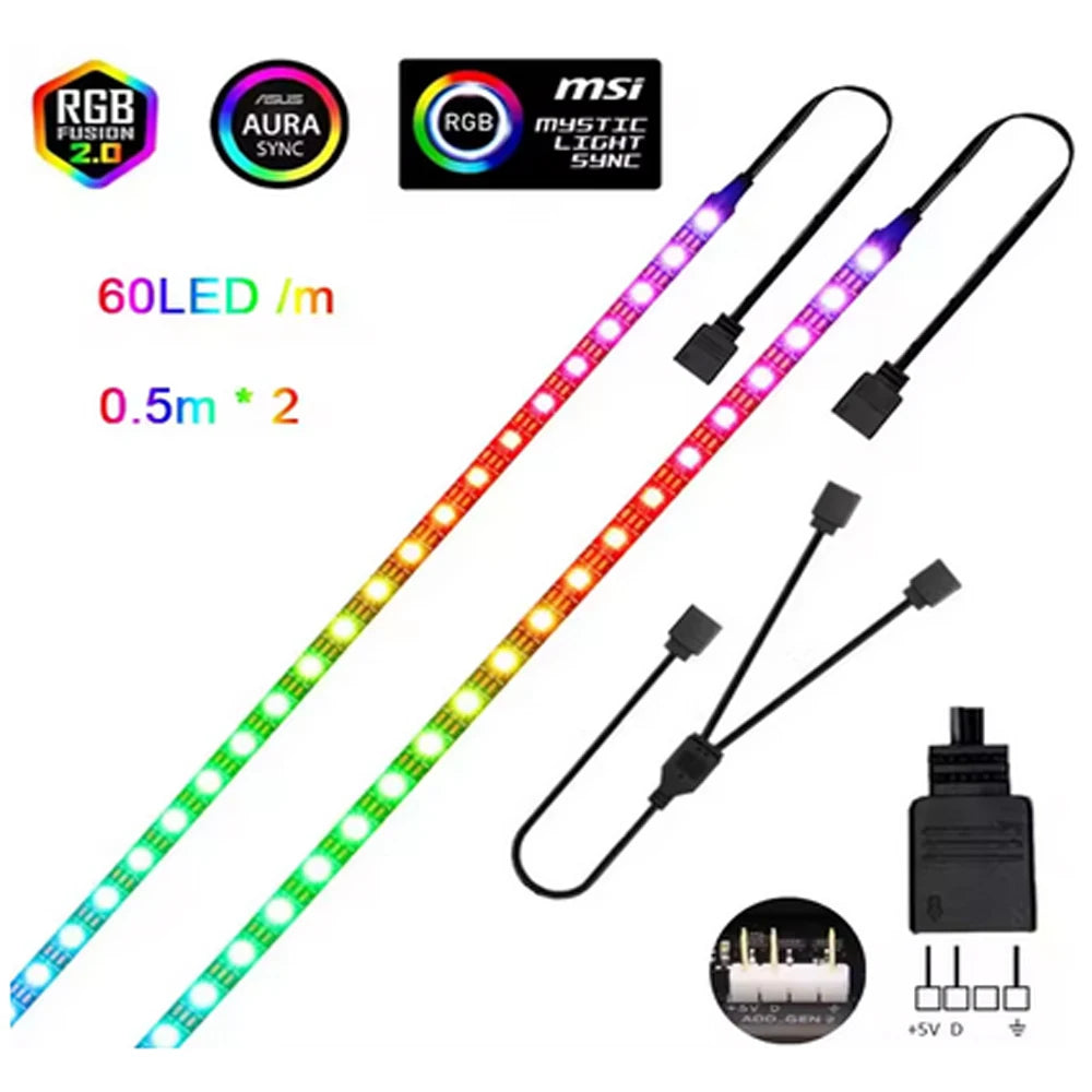 Addressable Rainbow PC Digital WS2812b LED Strip Light for 5V 3pin ARGB Header PC Case Asus Aura Sync RGBIC Fusion MSI Mystic