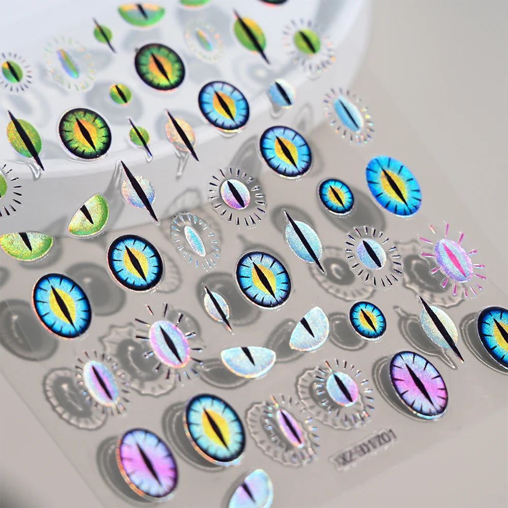 3D Simple Dragon Eyes Nail Art Stickers Green Blue Dinosaur Snake Cat Evil Eye Decal Foil Design Manicure Decoration Accessories