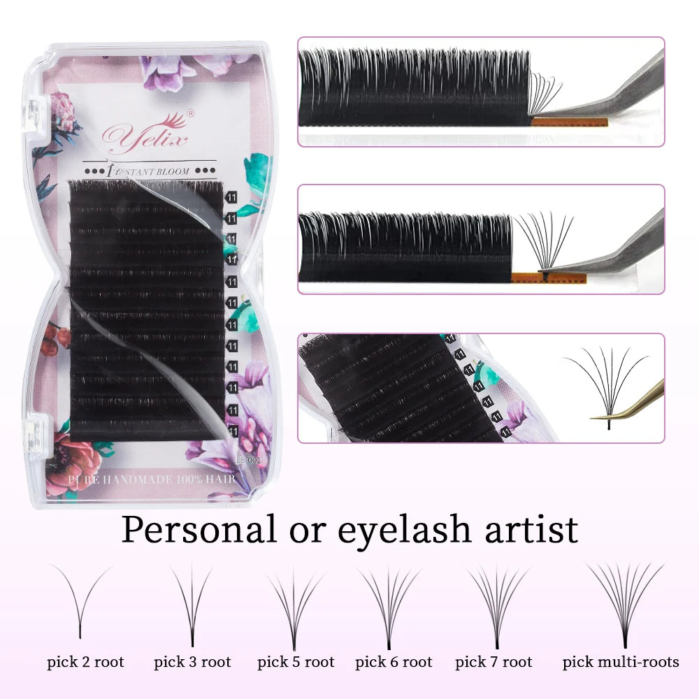 Yelix Easy Fanning Eyelash Extensions Fast Fan Blooming Individual Lashes Automatic High Quality Flowering Volume Eyelash