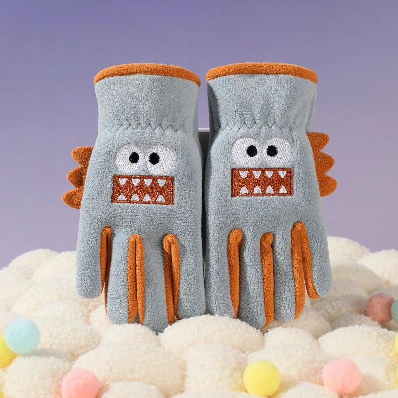 Autumn Winter Children's Gloves Cycling Cute Cartoon Warm Boy Girl Gloves Fleece Windproof Pupil Soft Outdoor Play Kids Gloves