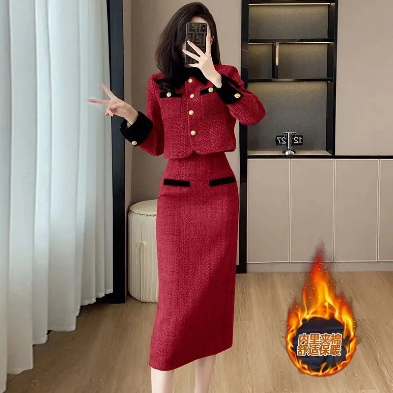 Autumn Lady Splicing Together Maxi Skirt High-end Female Rough Flowers Long Skirts Women Leisure fashion Two Piece Set Skirt  ﻿