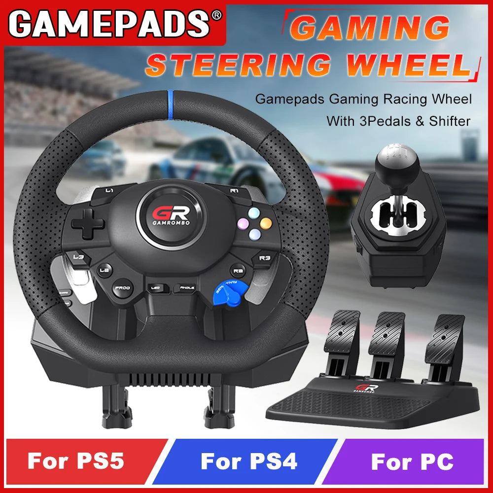Gaming Steering Wheel 270°&900° F127 RGB Racing Wheel Volante For PS5/PS4/PC Hall 3-Pedal and Gear Lever Set